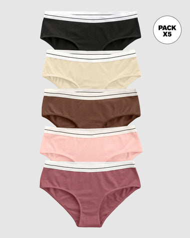Paquete x 5 panties estilo hípster#color_s16-rosa-vino-cafe-negro-marfil