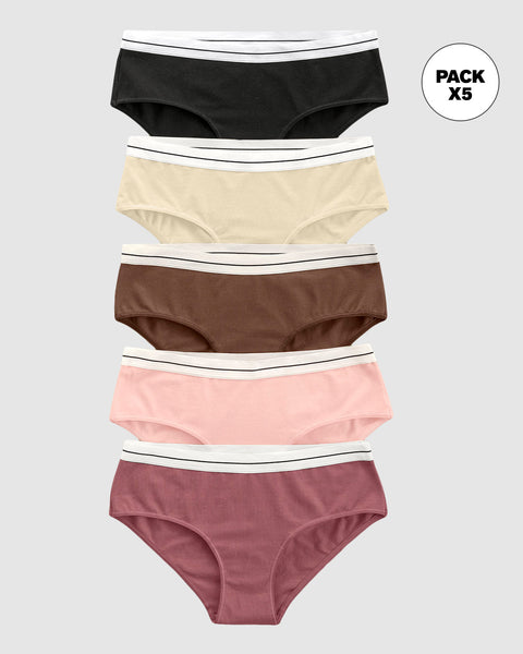Paquete x 5 panties estilo hípster#color_s16-rosa-vino-cafe-negro-marfil
