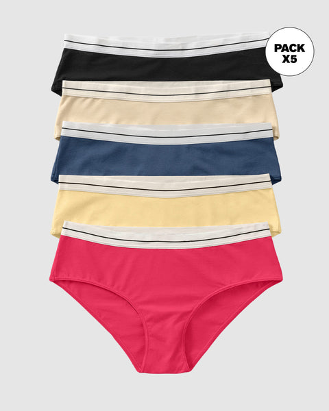 Paquete x 5 panties estilo hípster#color_s17-negro-marfil-amarillo-azul-coral
