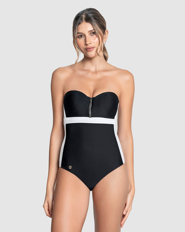 Vestido de baño entero control suave de abdomen uso strapless o convencional#color_700-negro