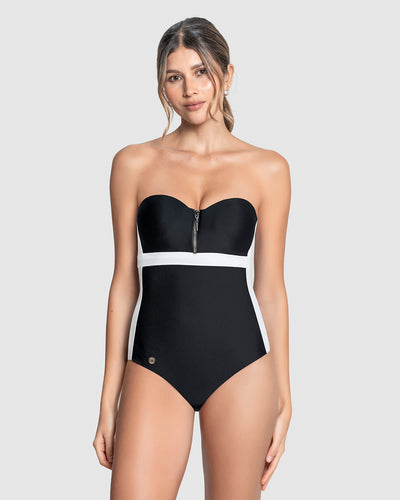 Vestido de baño entero control suave de abdomen uso strapless o convencional#color_700-negro