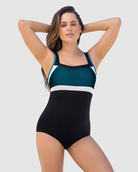 Vestido de baño deportivo con control suave de abdomen ideal para actividades acuáticas#color_700-negro