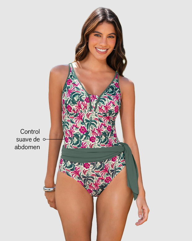 Vestido de baño entero estampado con falda multiusos