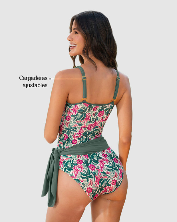 Vestido de baño entero estampado con falda multiusos