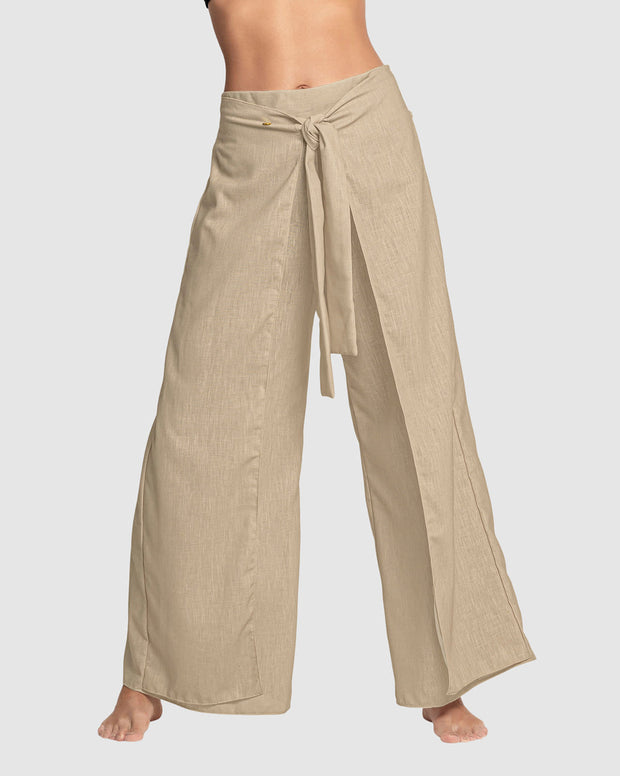 Pantalón playero tipo lino anudable en el frente