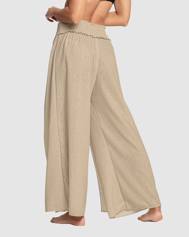 Pantalón playero tipo lino anudable en el frente