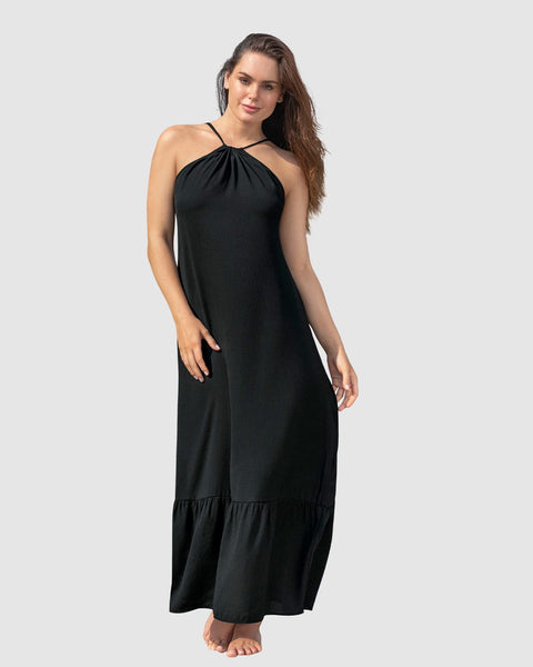 Vestido largo playero con cargaderas graduables#color_700-negro