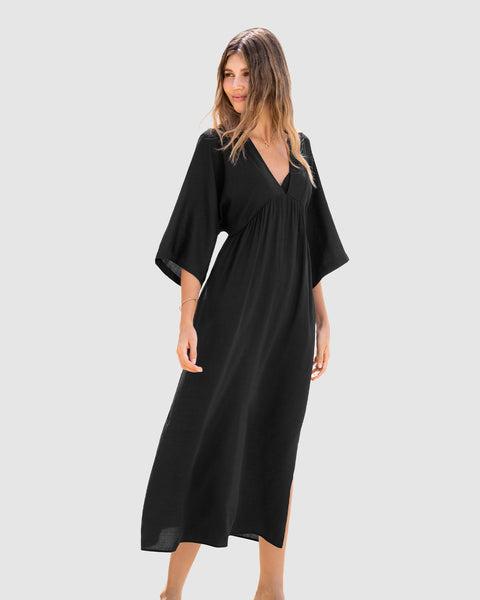 Vestido playero con tiras anudables en espalda#color_700-negro