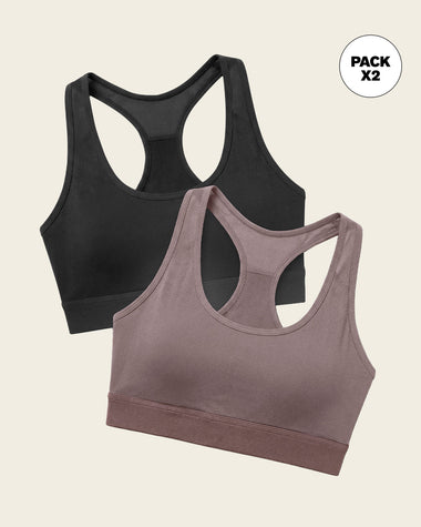 Paquete x 2 tops deportivos espalda atlética en material de secado rápido#color_s01-cafe-medio-negro
