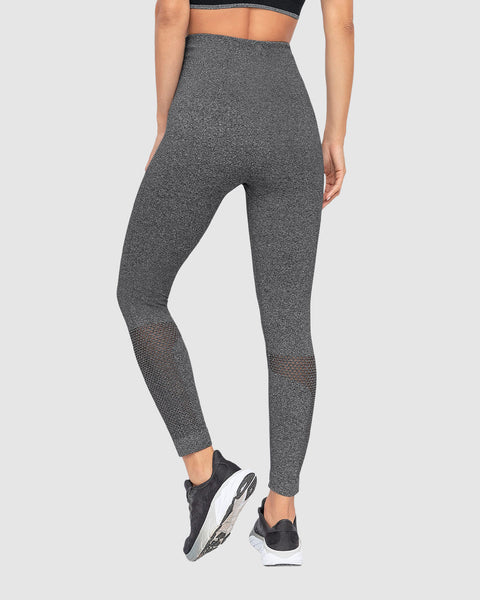 Legging deportivo tiro alto sin costuras con fajón doble en cintura y mallas transpirables#color_717-gris-jaspe