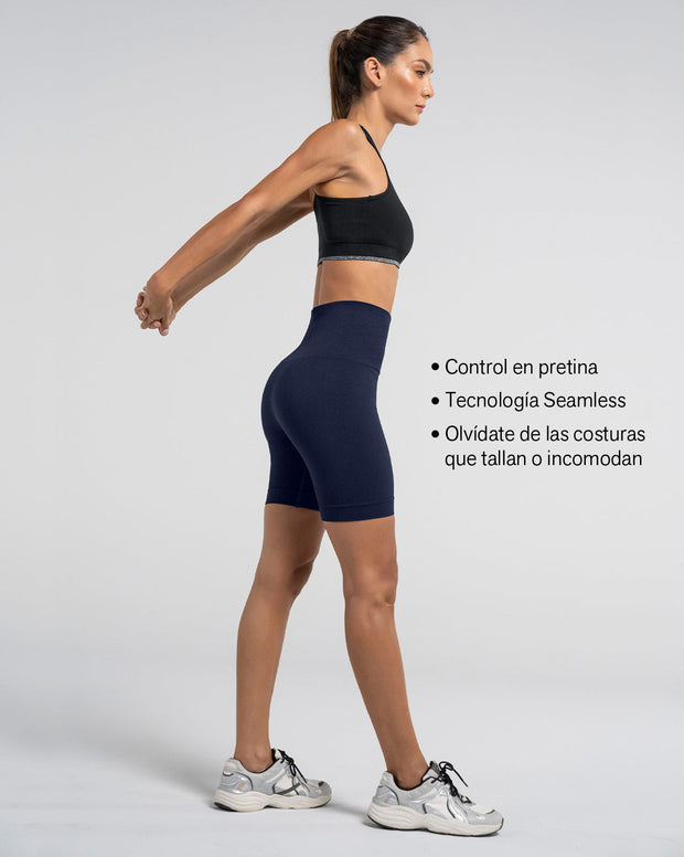 Short ciclista sin costuras control fuerte en abdomen medio y moderado en muslos