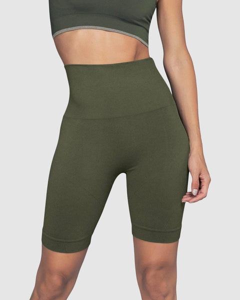 Short ciclista sin costuras control moderado en abdomen y muslos#color_663-verde-medio