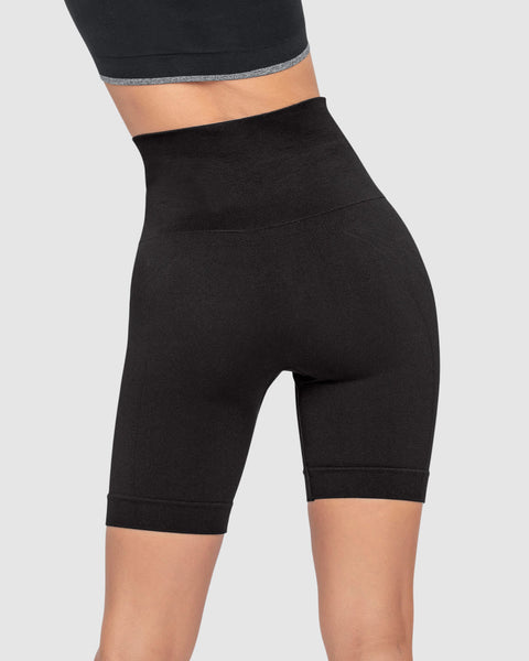 Short ciclista sin costuras control fuerte en abdomen medio y moderado en muslos#color_700-negro