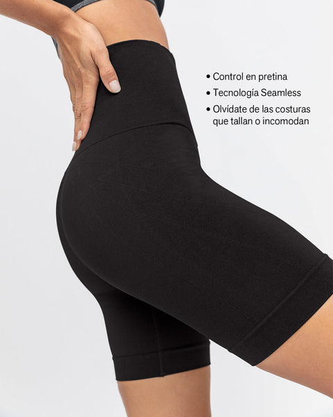 Short ciclista sin costuras control fuerte en abdomen medio y moderado en muslos#color_700-negro