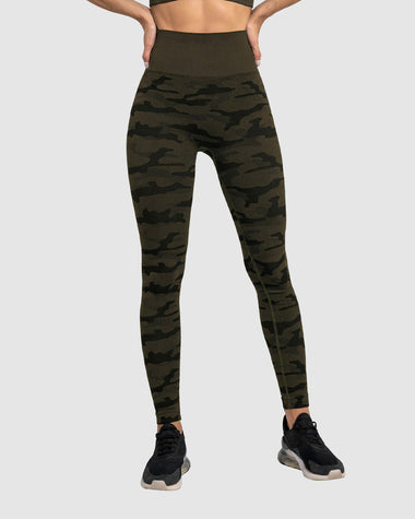 Legging deportivo de control y tiro alto en tecnología seamless sin costuras#color_695-verde-camuflado