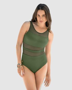 Vestido de baño entero de control suave con transparencias en tul#color_610-verde-medio