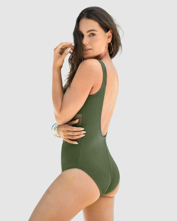 Vestido de baño entero de control suave con transparencias en tul#color_610-verde-medio