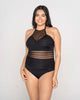 Vestido de baño entero con control suave de abdomen bajo y detalles en tul#color_700-negro