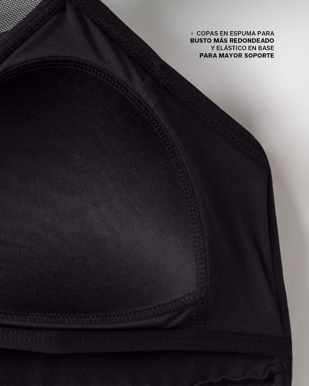 Vestido de baño entero con control suave de abdomen bajo y detalles en tul#color_700-negro