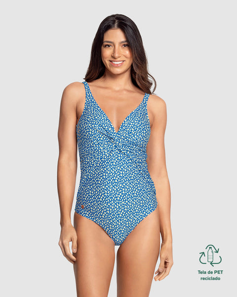 Vestido de baño de control suave en abdomen y escote profundo en espalda#color_086-estampado-animal-print-azul