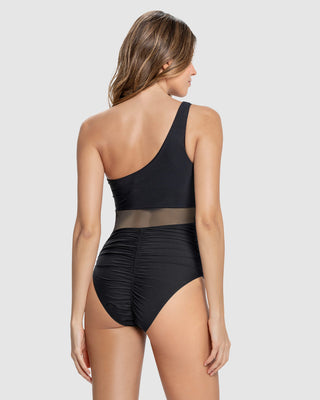 Vestido de baño entero de un solo hombro con control de abdomen#color_700-negro