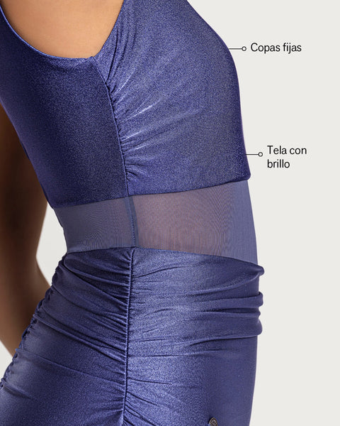 Vestido de baño entero de un solo hombro con control suave de abdomen bajo#color_408-azul-rey