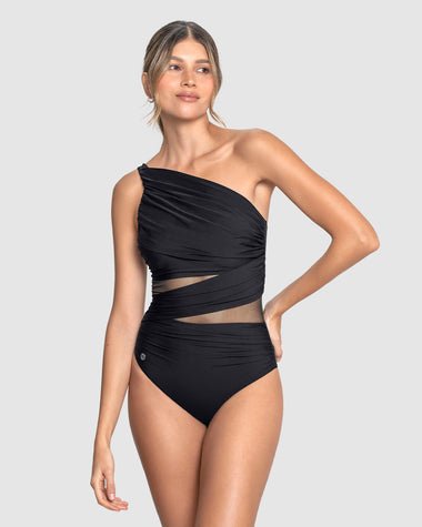 Vestido de baño entero de control suave de abdomen#color_700-negro