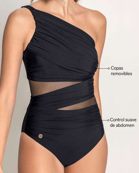 Vestido de baño entero de control suave de abdomen#color_700-negro