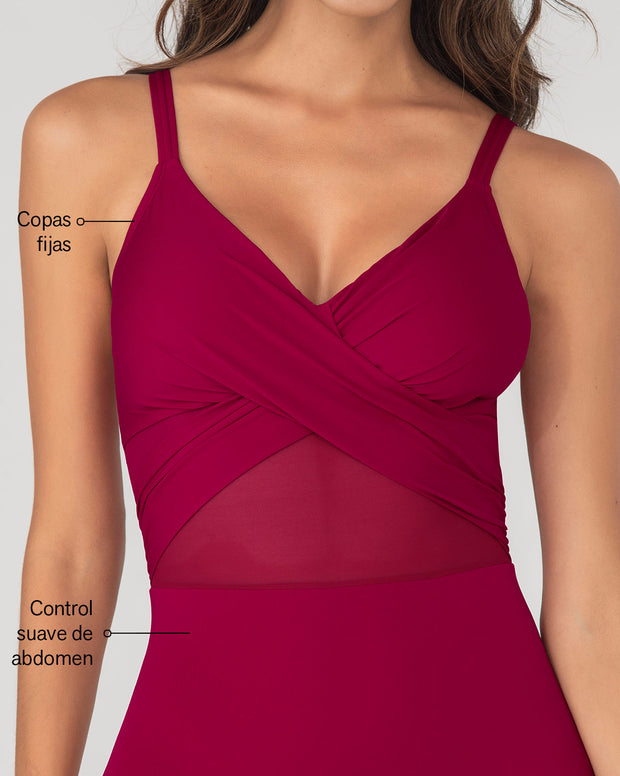 Vestido de baño entero de control suave en abdomen y drapeado en escote