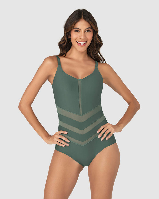 Vestido de baño entero control suave con transparencias en abdomen