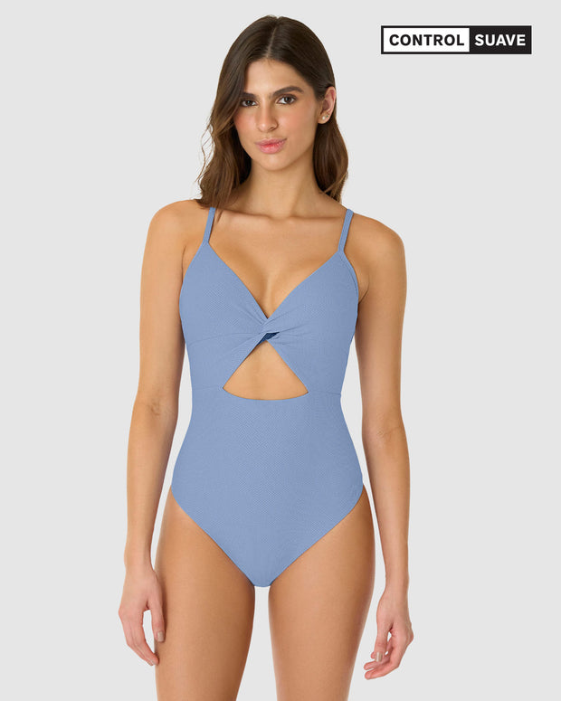 Vestido de baño entero de control suave con ojal en abdomen