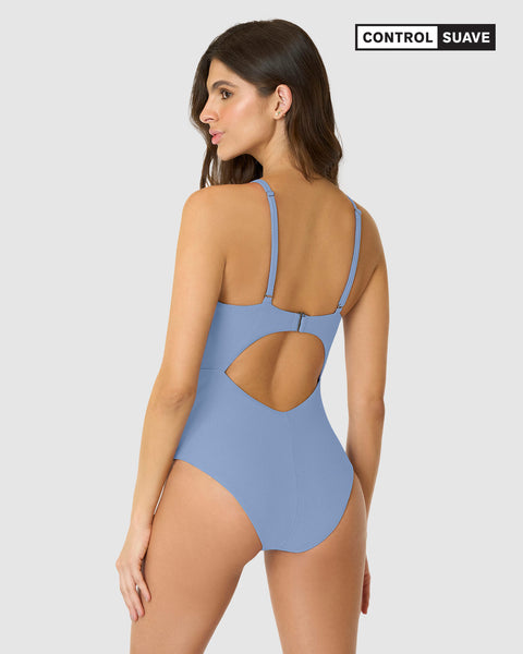 Vestido de baño entero de control suave con ojal en abdomen#color_588-azul-claro