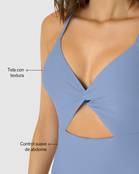 Vestido de baño entero de control suave con ojal en abdomen#color_588-azul-claro