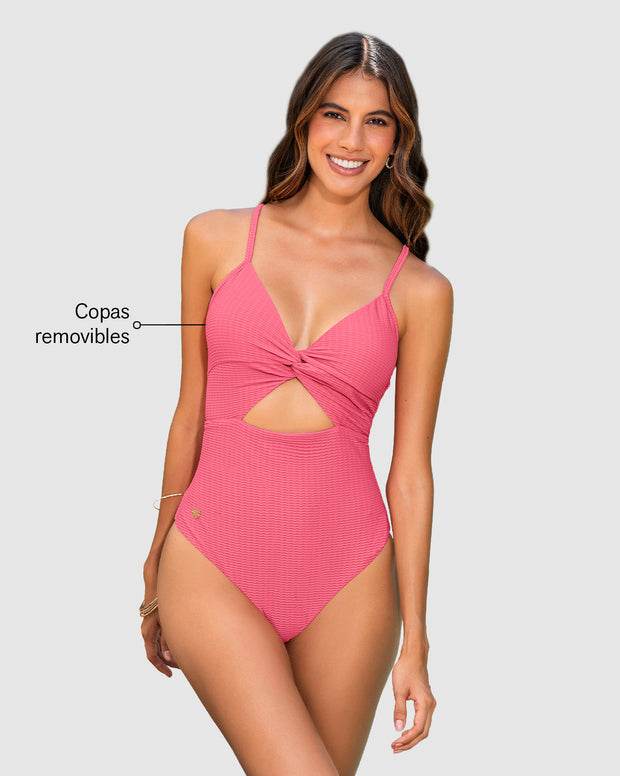 Vestido de baño entero de control suave con detalle de escote cruzado
