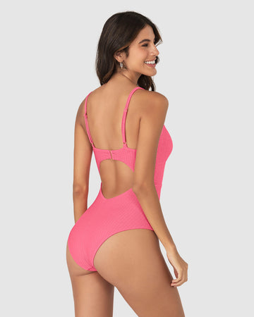 Vestido de baño entero de control suave con detalle de escote cruzado#color_211-salmon-rosa