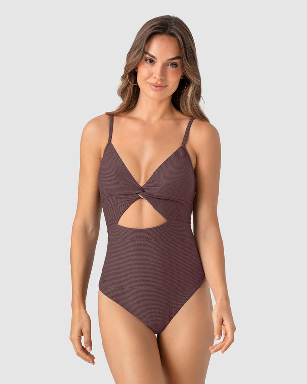 Vestido de baño entero de control suave con detalle de escote cruzado