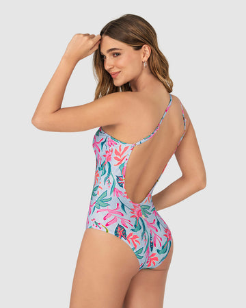 Vestido de baño entero estampado de un solo hombro#color_485-estampado-flores