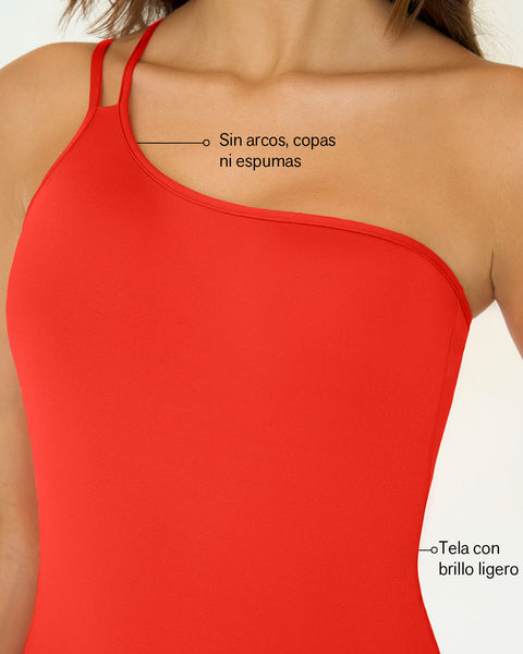 Vestido de baño entero asimétrico de un solo hombro#color_272-naranja