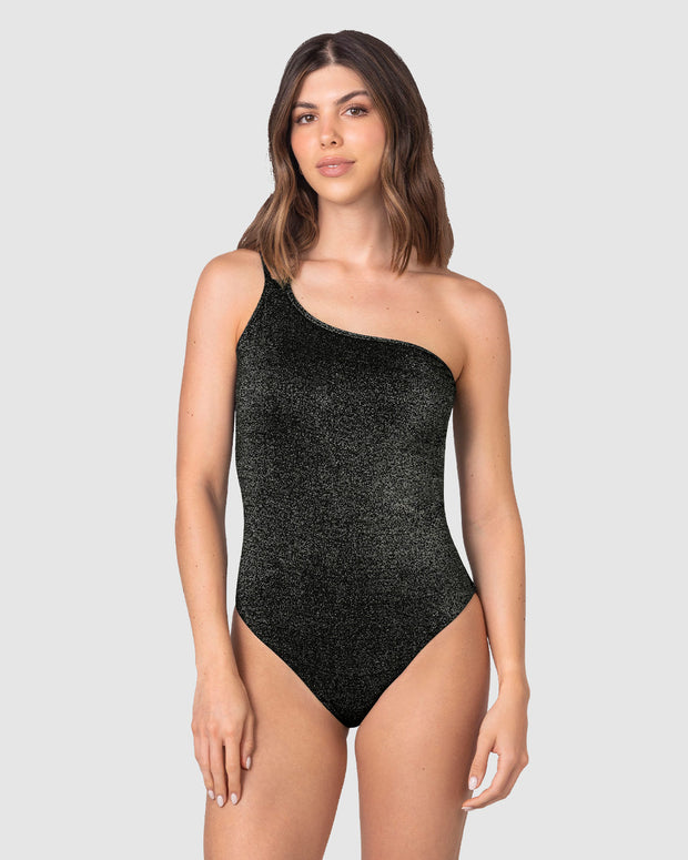 Vestido de baño entero asimétrico en tela con brillo