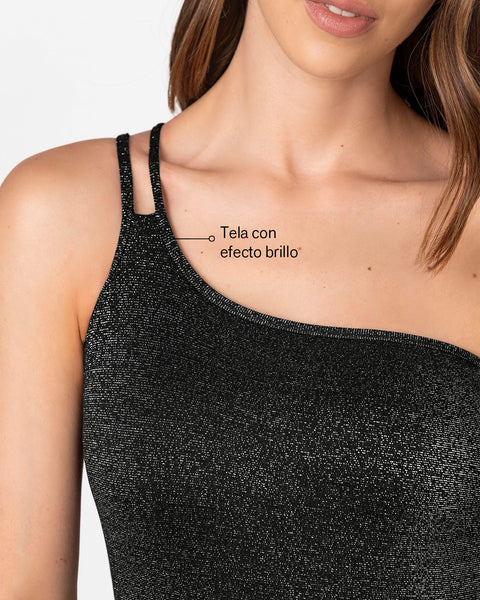 Vestido de baño entero asimétrico en tela con brillo