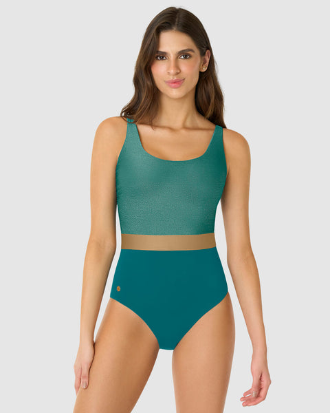 Vestido de baño de cargaderas anchas y escote redondo#color_663-verde