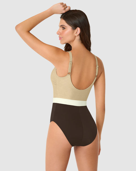 Vestido de baño de cargaderas anchas y escote redondo#color_837-negro-dorado