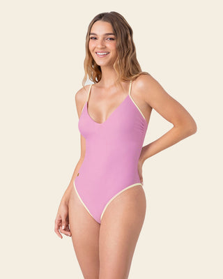 Vestido de baño entero con tiras anudables en espalda#color_359-rosado