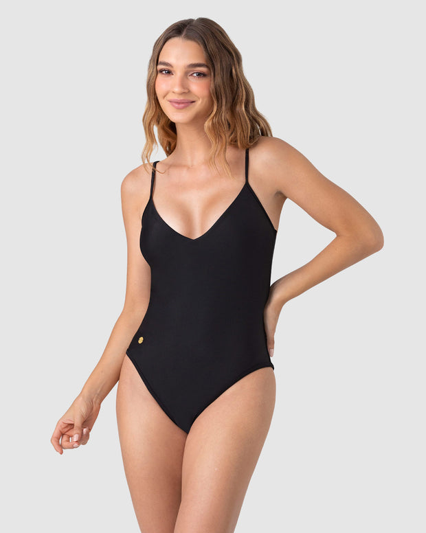 Vestido de baño entero con tiras anudables en espalda