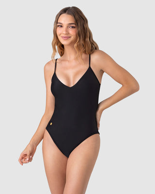 Vestido de baño entero con tiras anudables en espalda#color_700-negro