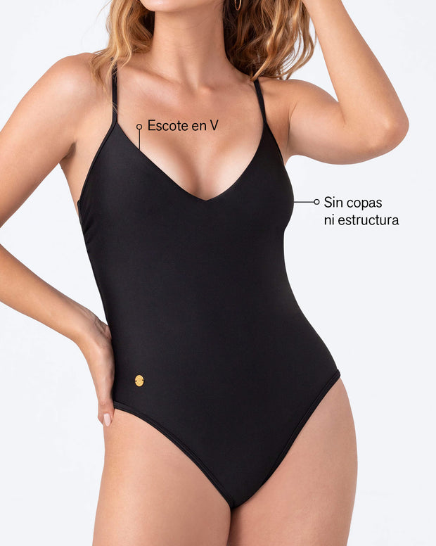 Vestido de baño entero con tiras anudables en espalda
