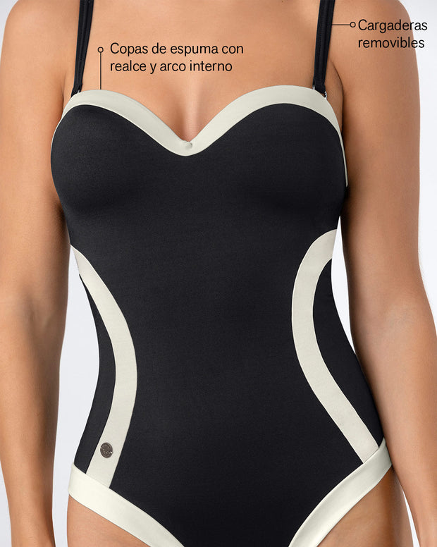 Vestido de baño de control con cortes efecto reloj de arena