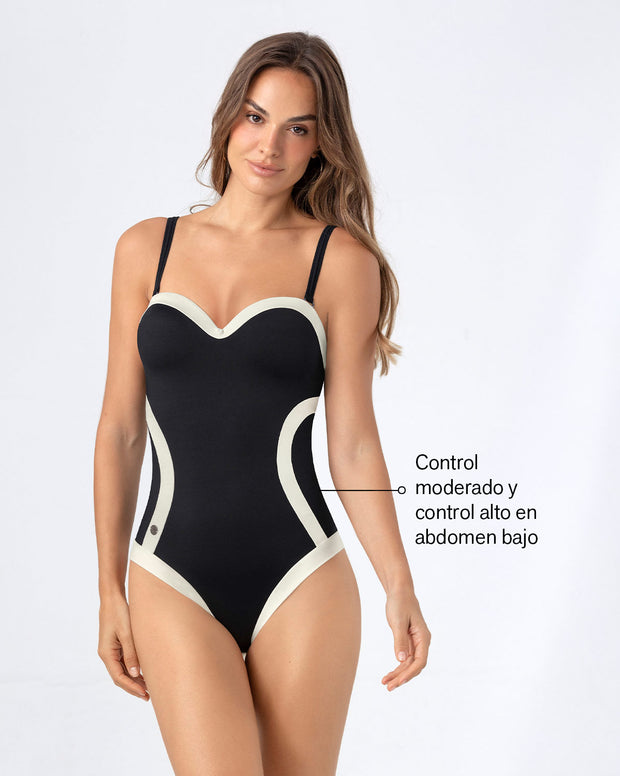 Vestido de baño de control con cortes efecto reloj de arena