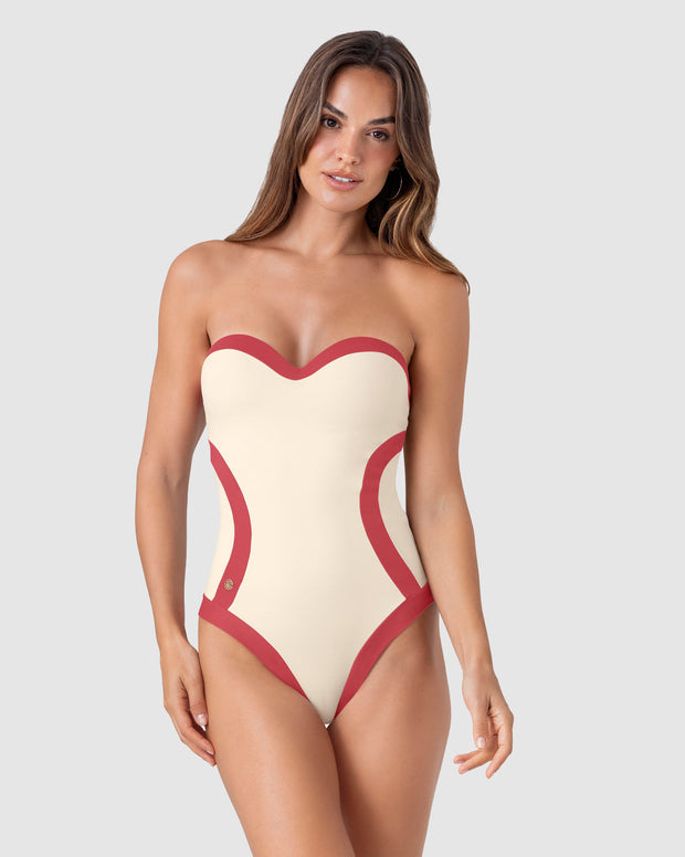 Vestido de baño de control con cortes efecto reloj de arena