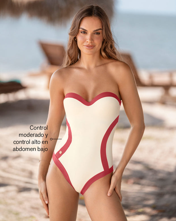 Vestido de baño de control con cortes efecto reloj de arena